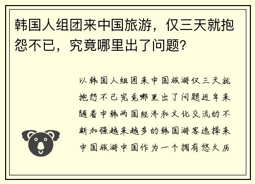 韩国人组团来中国旅游，仅三天就抱怨不已，究竟哪里出了问题？