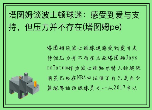 塔图姆谈波士顿球迷：感受到爱与支持，但压力并不存在(塔图姆pe)
